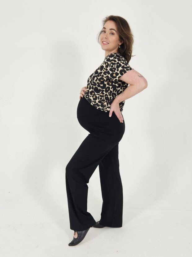 Set deal wide pants & top zwart met leopard top beige