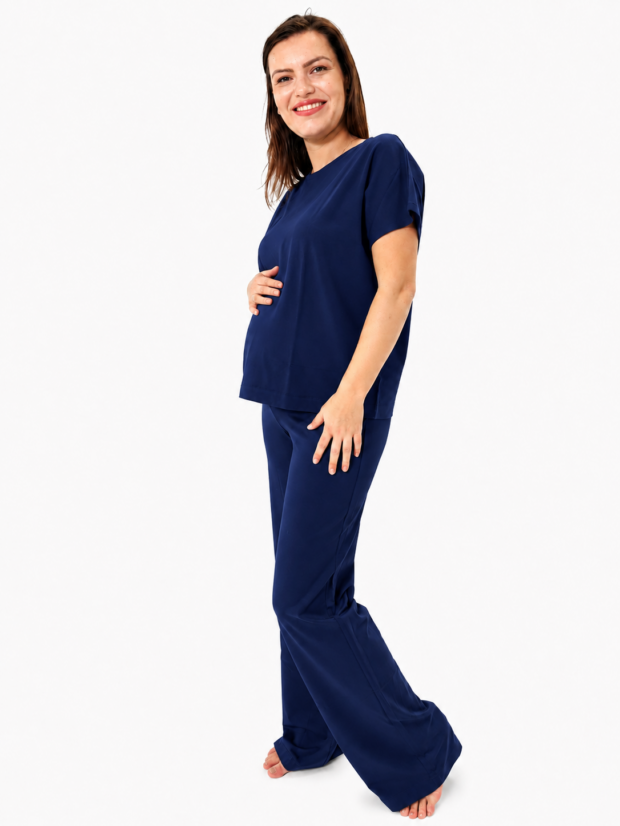 Set deal wide pants & top blauw met boxy top wit