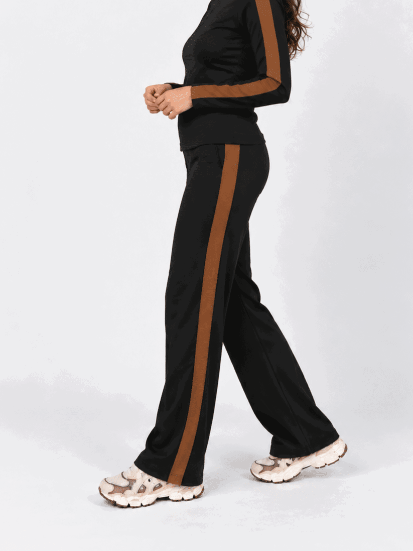 Wide pants black with sideseam braun