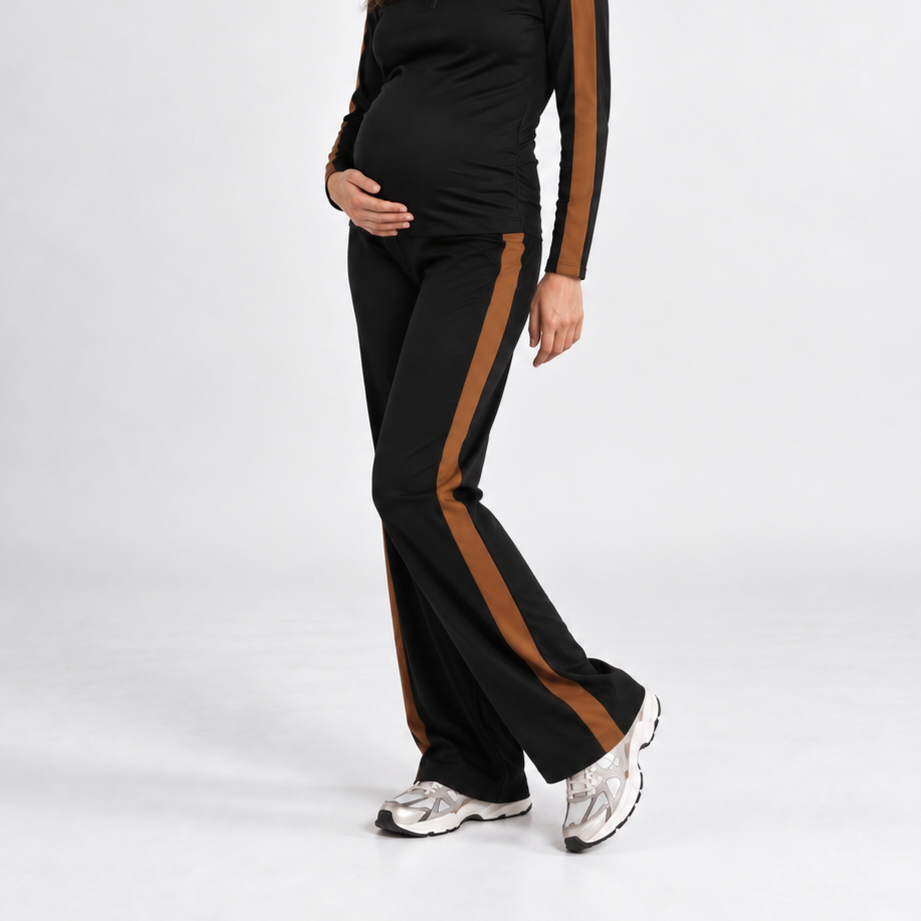 Wide pants black with sideseam braun